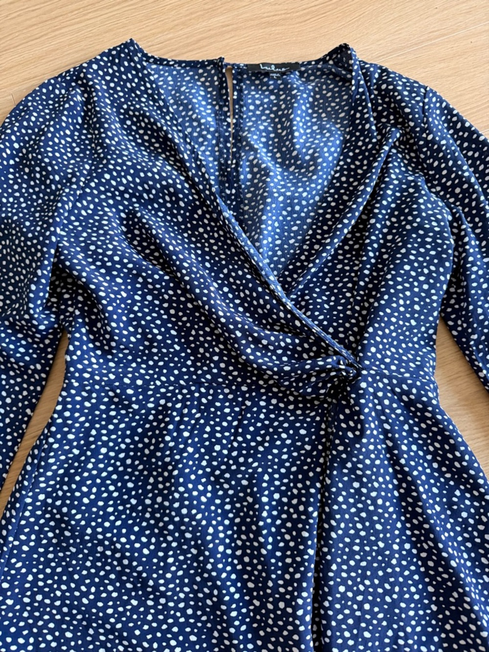 Lulu's Navy Blue Polka Dot Blouse